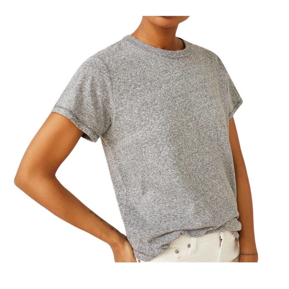 Free Assembly Women's Ringer Tee Shirt with Short Sleeves Gray Large